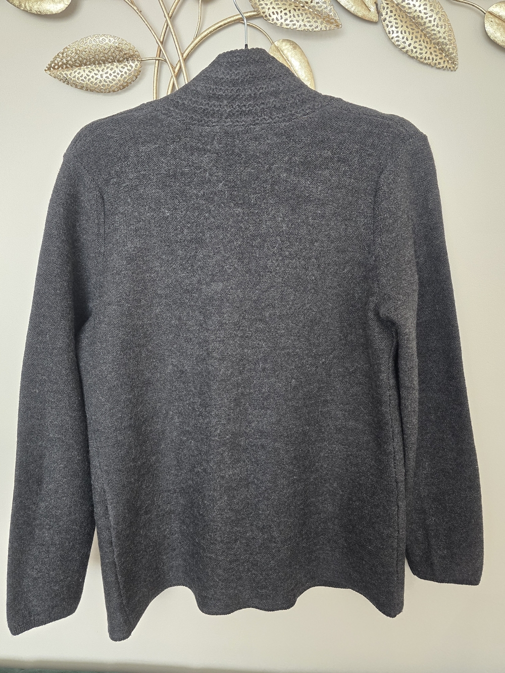 Sarah Spencer Dark Charcoal Shawl Collar Tie-Front Cardigan 100% Wool Size L - Picture 6 of 10